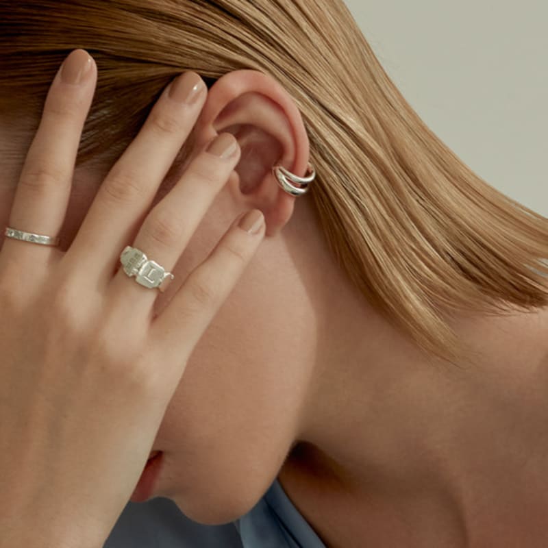 LUNNE Silver Bold Double Ring Ear Cuff #LSE24