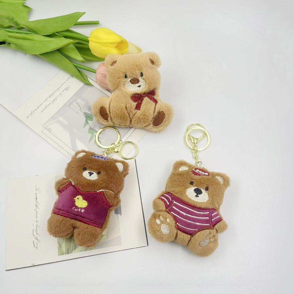 Cartoon Bear Plush Keychain & Squeaky Animal Brooch