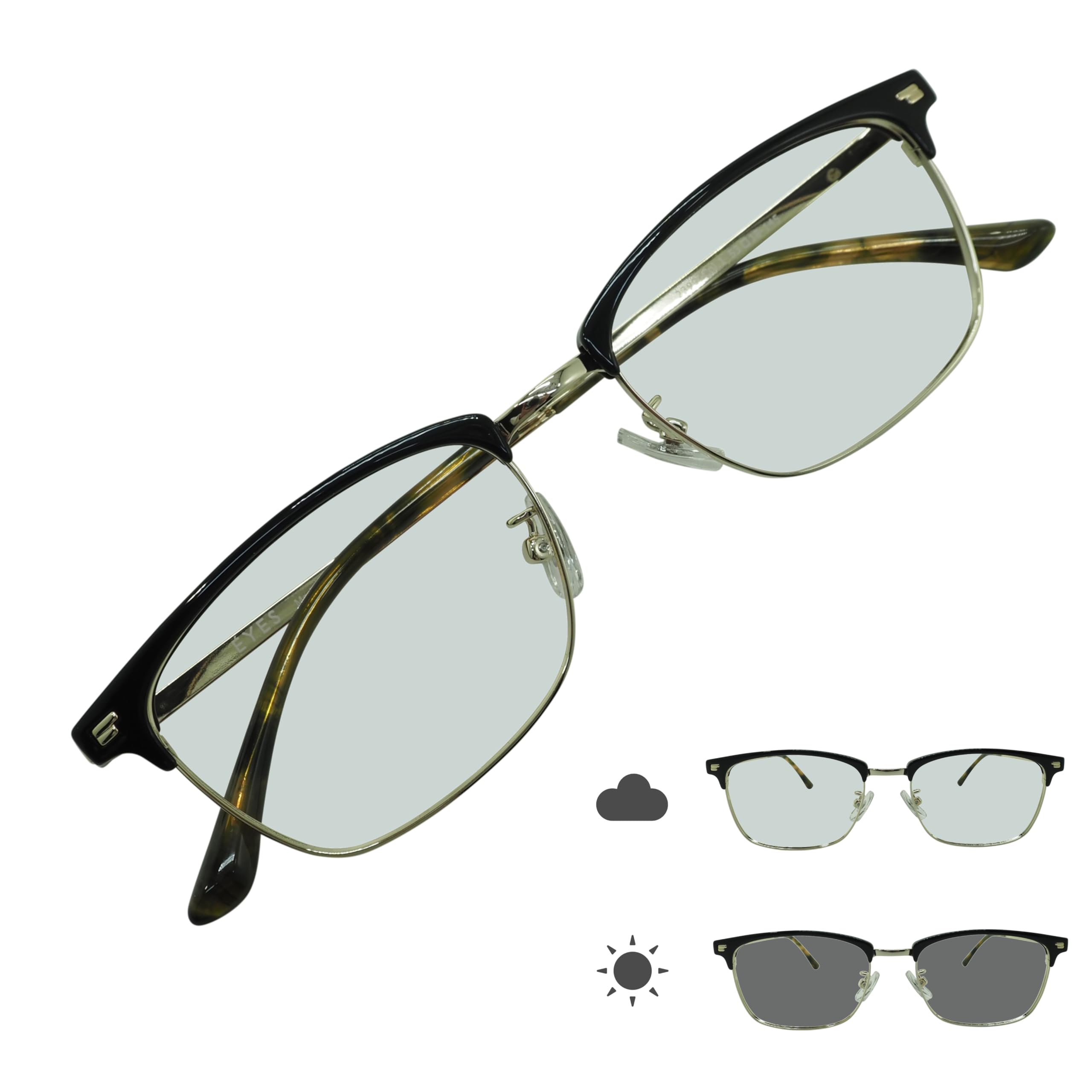 

2399HC Classic Metal Wellington Sunglasses with Darkening Polarized Photochromic UV Protection [OTC.web] Men s (C1 Black/Gold)