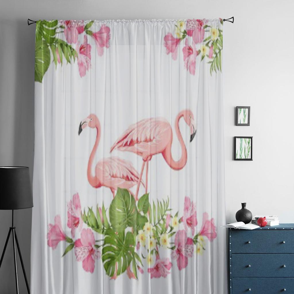 Tropical Birds Flowers Flamingo Sheer Curtains for Living Room Transparent Tulle Window Curtain Bedroom Kitchen Veil Drapes