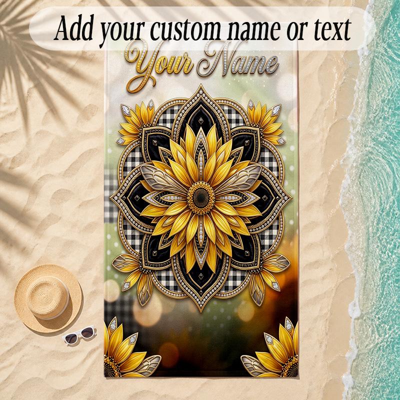 Mandala Theme Soft Beach Towel Personalized Custom Name Text Towel Portable for Beach Pool Travel