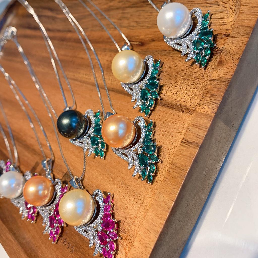 Cross Border Green Treasure Deep Yellow Shell Pearl Pendant Micro Inlaid Simulation Socialite Set Necklace Women