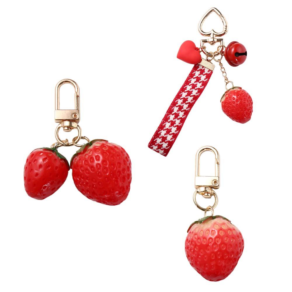 Key Holder Simulation Fruit Backpack Pendant Bell KeyRing Strawberry Keychain Jewelry Gift Keyrings