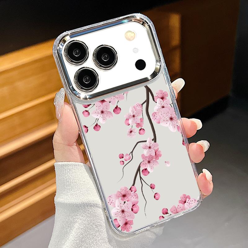 

Чехол с покрытием и рамкой для камеры для iPhone 17 Pro Max, узор Цветок персика , прозрачный мягкий чехол для iPhone 16 15 14 13 Pro Max 11 16E 17E iPhone 14 Pro прозрачный