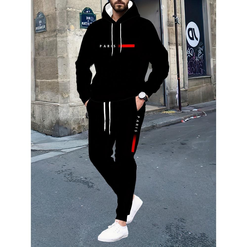 Ensemble Hoodie et Pantalon de Jogging Simple à Rayures Imprimé 3D pour Homme Sweatshirts Pantalons de Jogging Ensemble Décontracté Deux Pièces