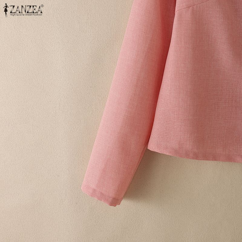 ZANZEA Blusa tipo cárdigan fina de manga larga con escote en V informal para mujer