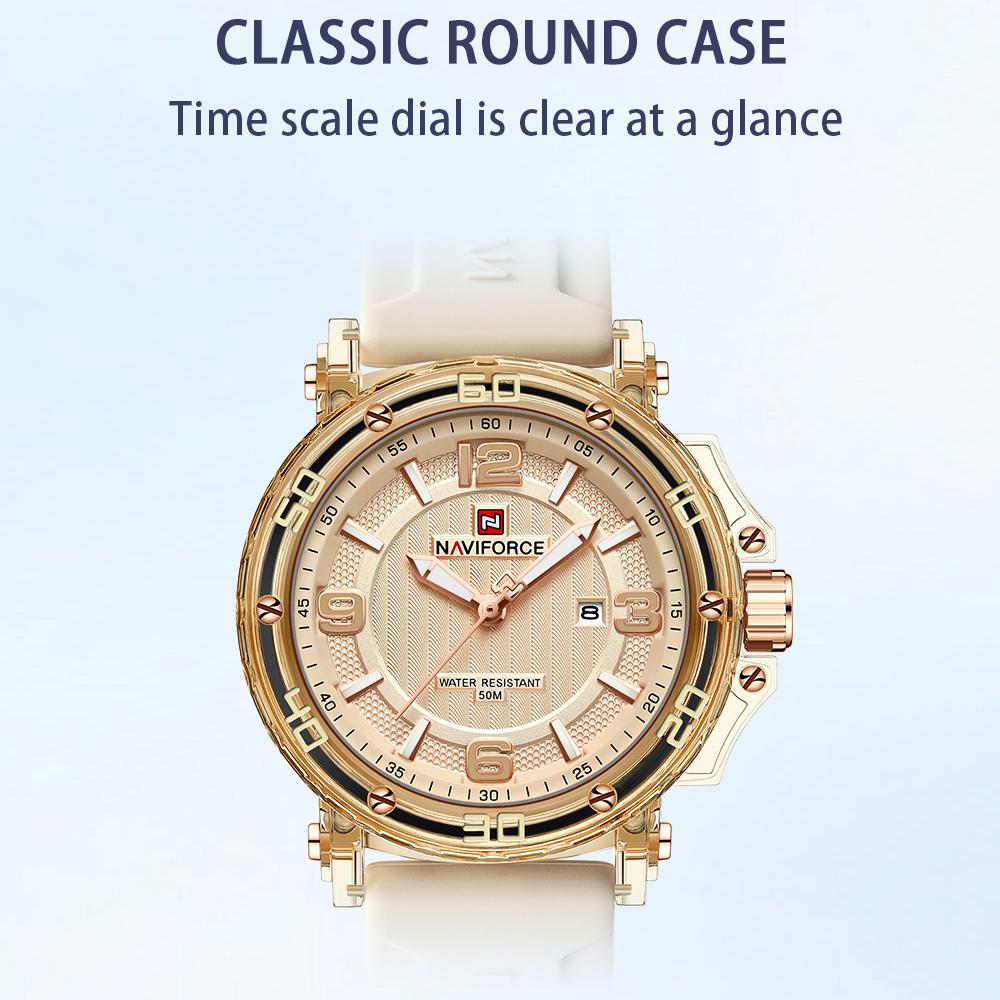 NAVIFORCE Original Women's Calendar Watch Lightweight Fashion Quartz Watch 50m Waterproof Luminous Pointer Women's Casual Watch NF7125