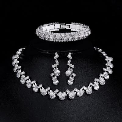 Bridal Accessories Three-Piece Wedding Fashion Full Diamond Zircon Water Drop Necklace Earrings Wedding Accessories