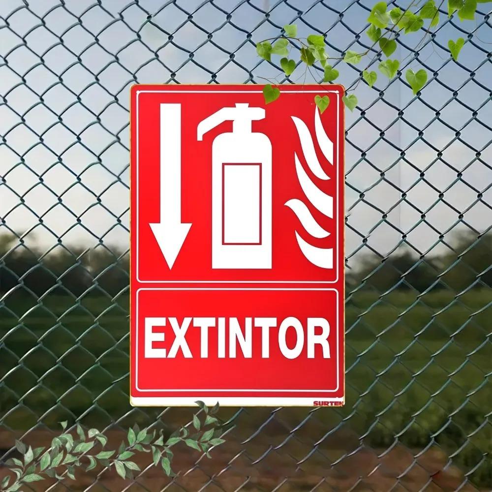 Iron Fire Extinguisher Sign 20x30cm Wall Mounted 2D Flat Safety Arrow Flame Design Red White High Quality