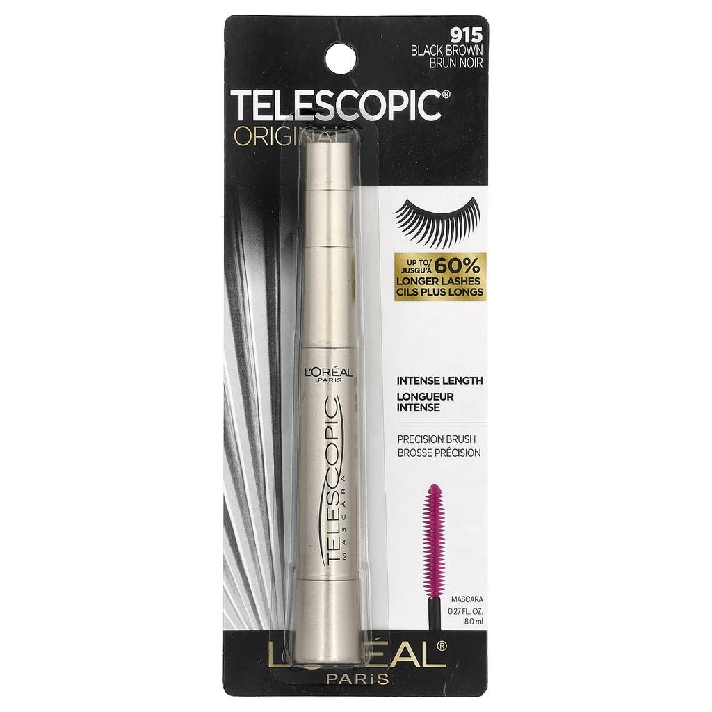 L'Oréal, Telescopic® Original Mascara, 915 Black Brown, 8 Ml (0.27 Fl Oz)