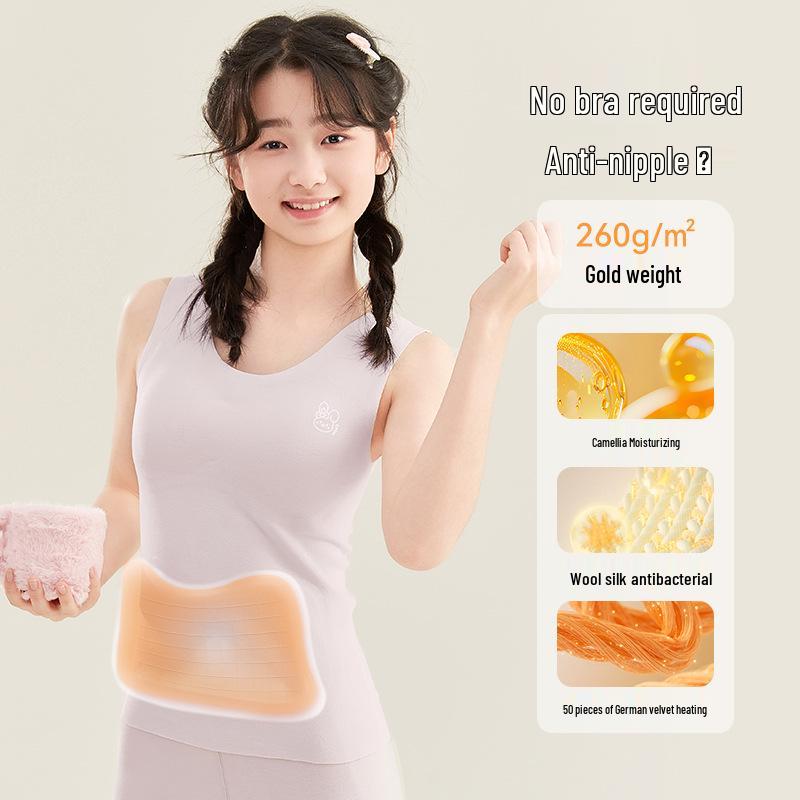 

Girls Fleece-Lined Warm Winter Vest with Chest Pads - Seamless, Thick Wool Underwear for Medium & Large Children Double Extra Large