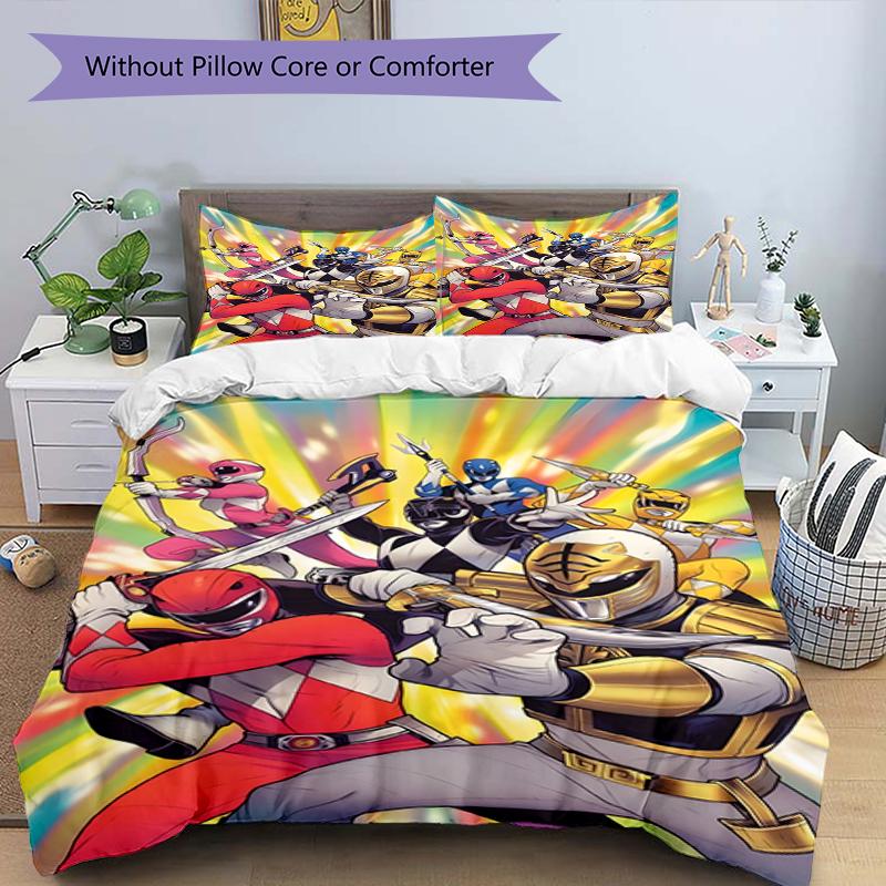 Set copripiumino 3 pezzi (1*Copripiumino + 2*Federe, Senza Nucleo),Set Biancheria da Letto con Stampa Mighty Morphin Power Rangers, Decorazione Camera da Letto, Stagione Unica, Compleanno