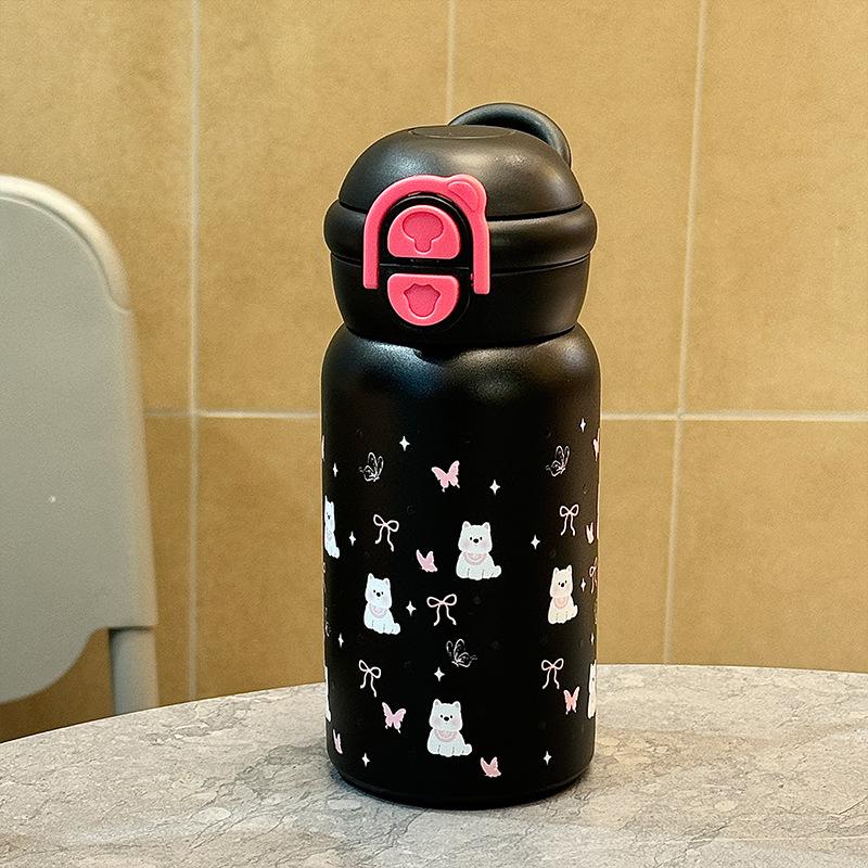 Thermos cup Large capacity cute children's double drinking cup Portable handle straw cup