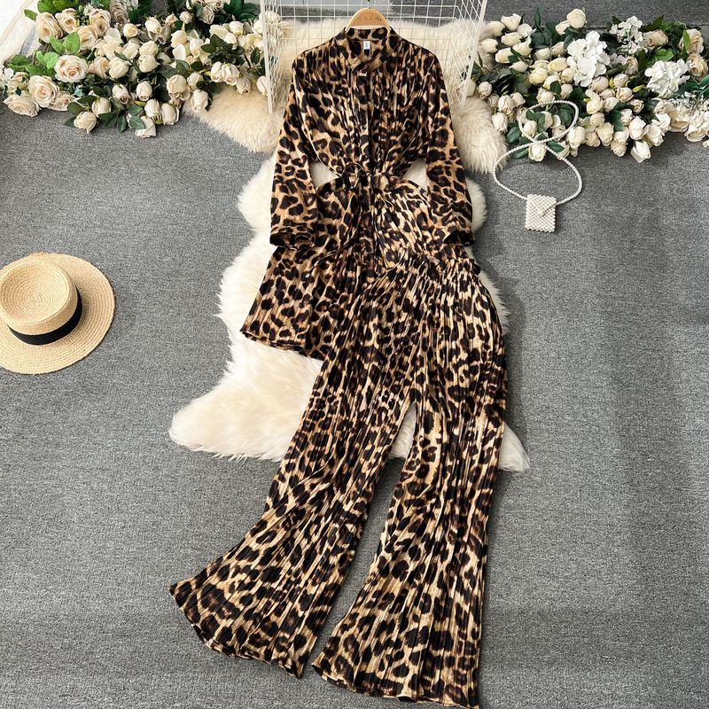 Fashion Wind Lace-up Waist-Controlled Casual Wide-Leg Trousers Tops