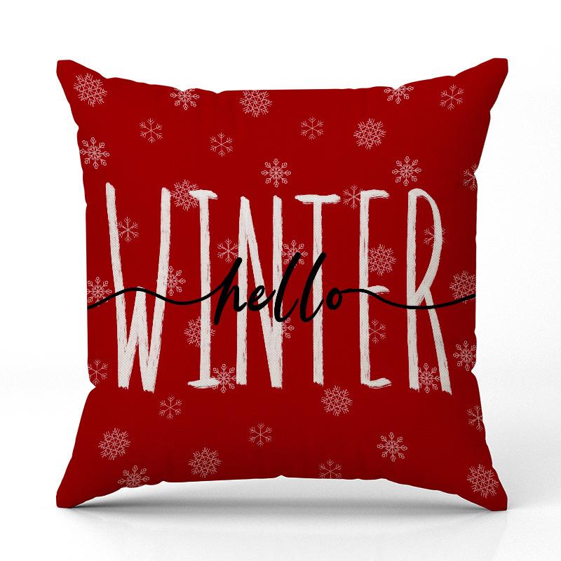New Christmas Hat Christmas Pillow Cover Linen Print Pillow Cover Festive Room Sofa Ornament Cushion Cover Premium