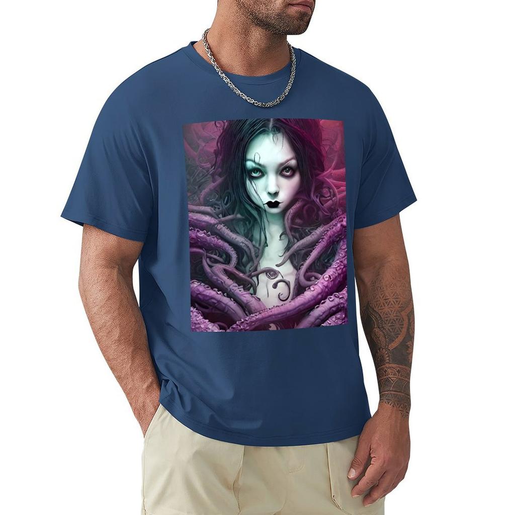 A Beautiful Gothic Girl With Purple Tentacles Wrapped Around Her In A Cthulhu Loving Embrace T-Shirt