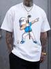 Cartoon Golf Graphic T-shirt - Casual Crew Neck Short Sleeve Tee with Playful Blue Character Design