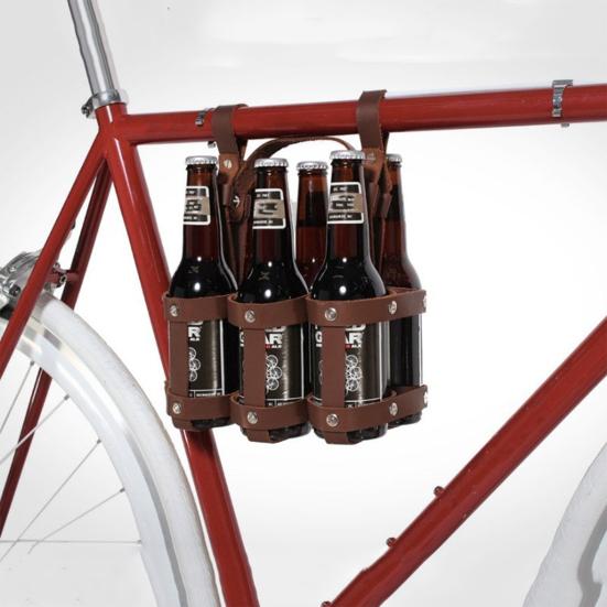 Bicycle Beer Bottle Carrier Large Capacity 6 Holes Design Faux Leather Wine Bottle Holder Beverage Rack