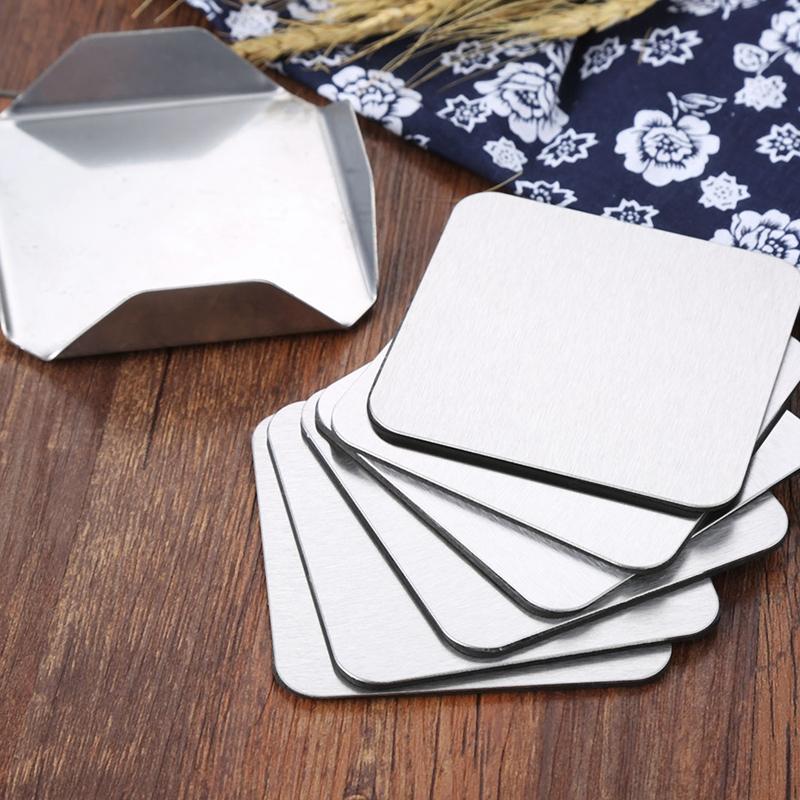 BHBL Coasters - Stainless Steel Holder with Coaster Set -Drink Milk Coffee Tea Cup Mugs Holders Square