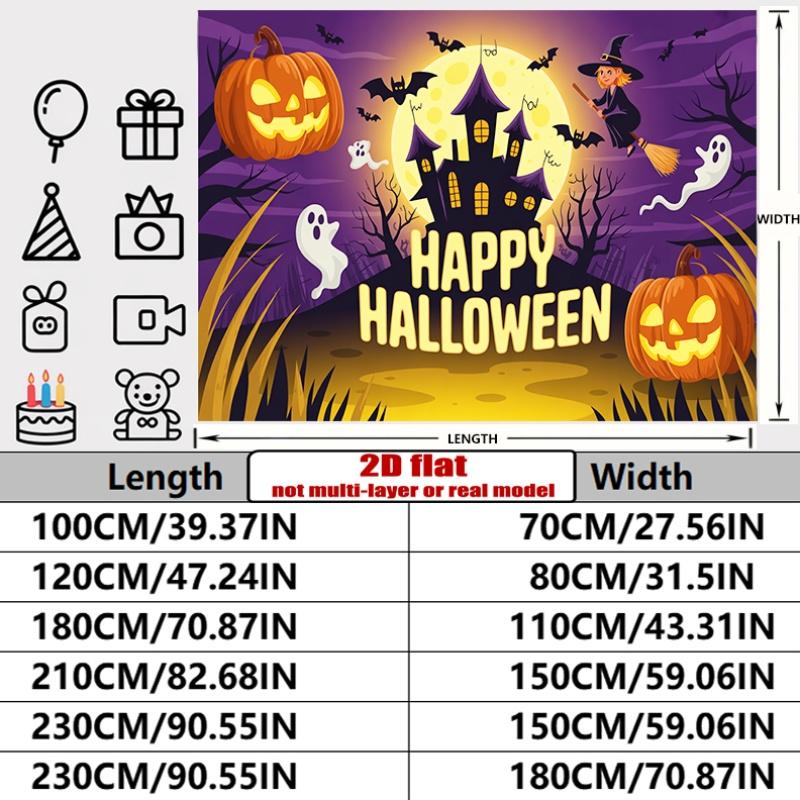 Party Backdrop Halloween Castle Flat Banners Spooky Scene Pumpkin Ghost Celebrations Photo Background Decor Front Door Decor