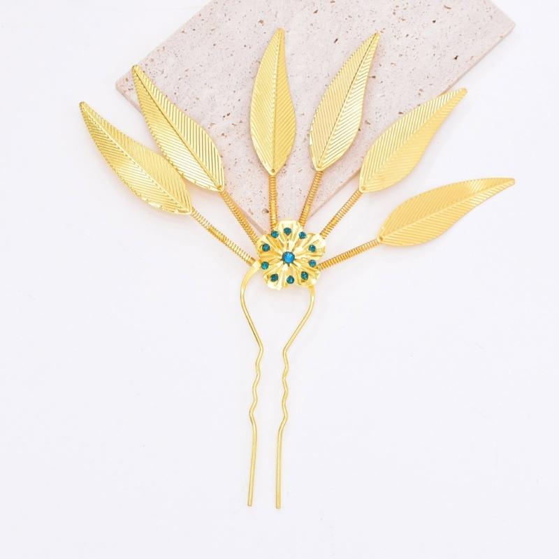 Alloy Peacocks Leaf Hair Stick Hairpieces with Rhinestones Thai Ethnic Hair Ornament Daily Hairstyle Embellishment
