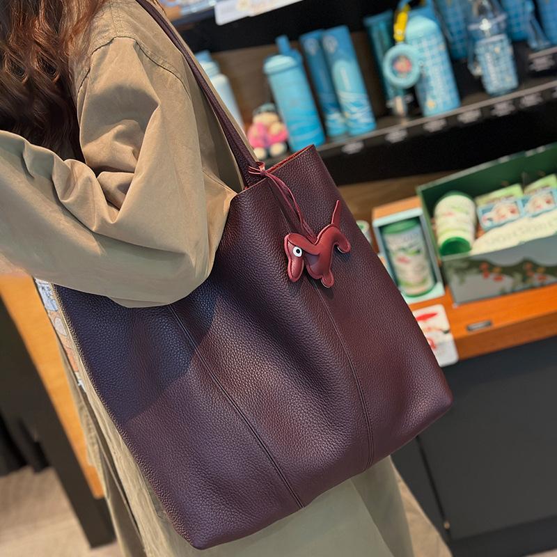 Tote Bag, Lazy Shopping Bag, Large-capacity Single-shoulder Casual Genuine Leather Bag
