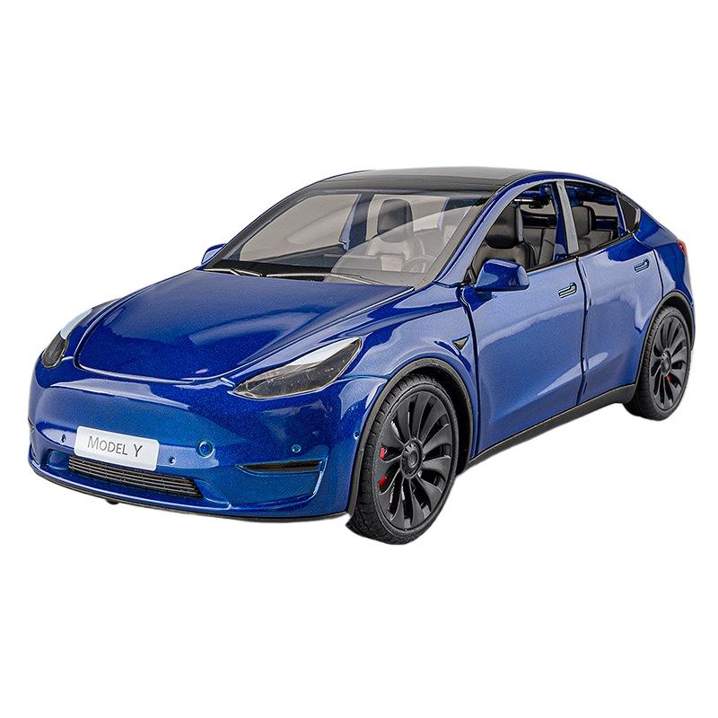 

1/24 Tesla MODEL Y Модель автомобиля из сплава, литая под давлением металлическая игрушечная модель автомобиля, имитационная коллекция, звук, свет, детская игрушка в подарок синий