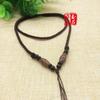Jade Silk-Wrapped Agate Bead Ethnic Necklace - Long Sweater Chain with Woven Rope Pendant