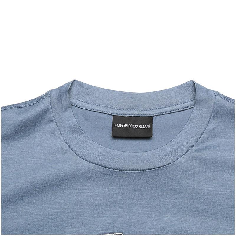 Emporio Armani SS23 Letter Print Crew Neck Short Sleeve T-Shirt Men tops Light-Blue 3R1TV9-1JUVZ-0738
