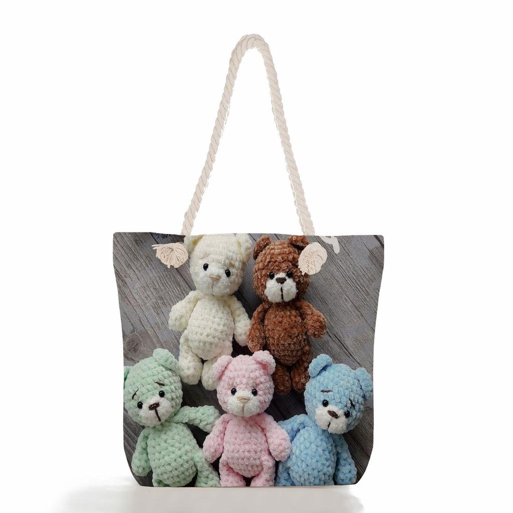 Bear Doll Print Thick Rope Single-shoulder Beach Bag 7256
