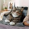 1pc Soft WarmDigital Printed Polyester Fleece Throw Blanket, Contemporary Style, Brown Tabby Cat Design, Multi-Season