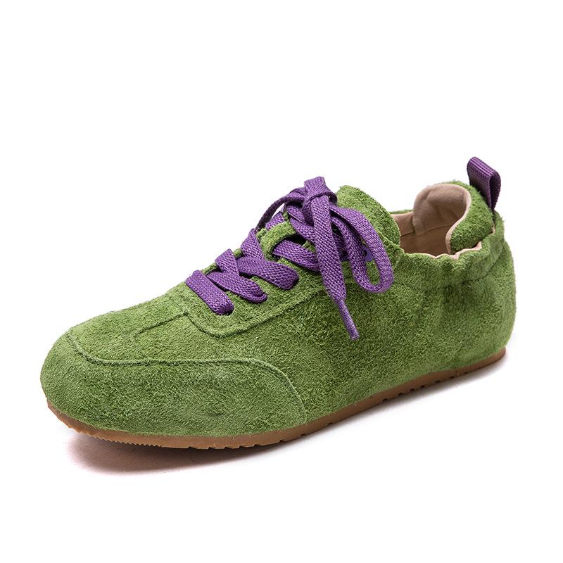Spring Candy Color Comfortable Casual Trainer First Layer Cowhide Lace Up Women Shoes