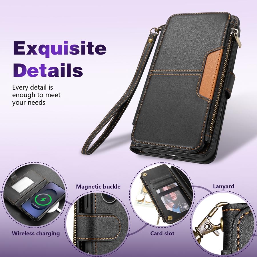 Wallet Multi-card Slot Zipper Kickstand Magnetic Flip Leather Case For Samsung Galaxy S26 Ultra S25 FE S24 Plus S23 S22 S21 S20