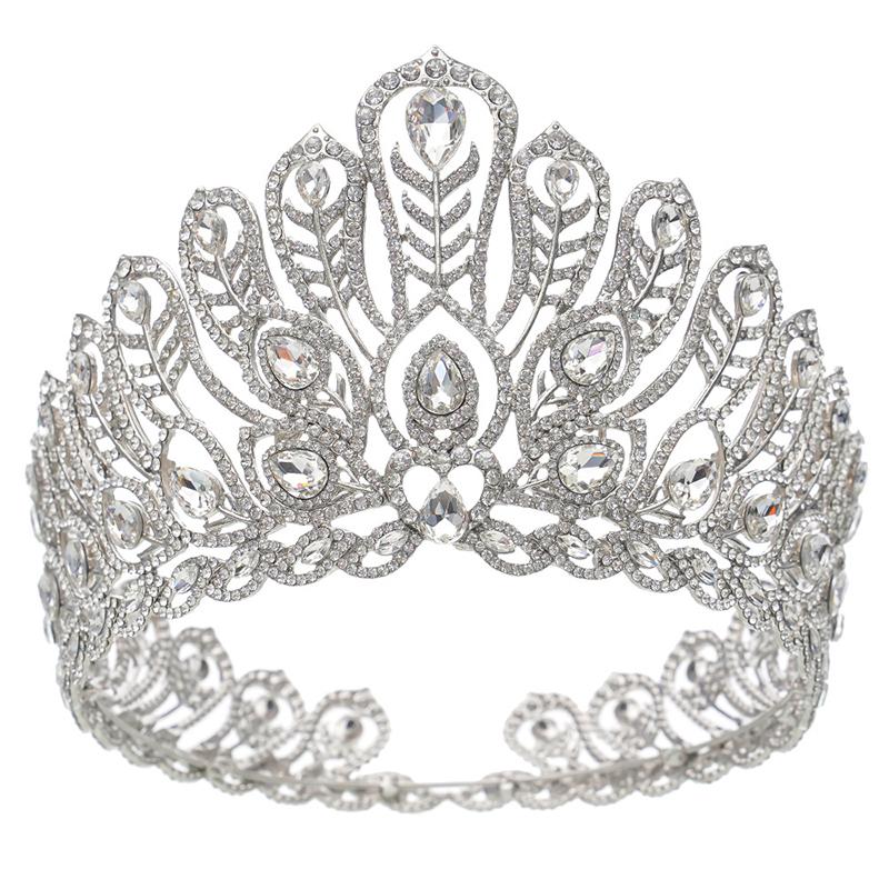 Baroque Royal Queen Large Diadem Bridal Crown Pageant Miss Headdress Bride Wedding Dress Hair Jewelry Accessories