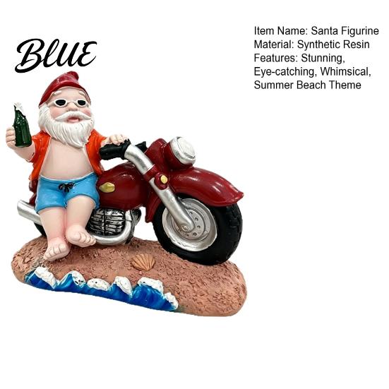 Polished Corner Decoration Funny Summer Beach Santa Motorcycle Figurine with Beer, Resin Motorbike Gnome Outdoor Waterproof Ornament Sculpture, Garden