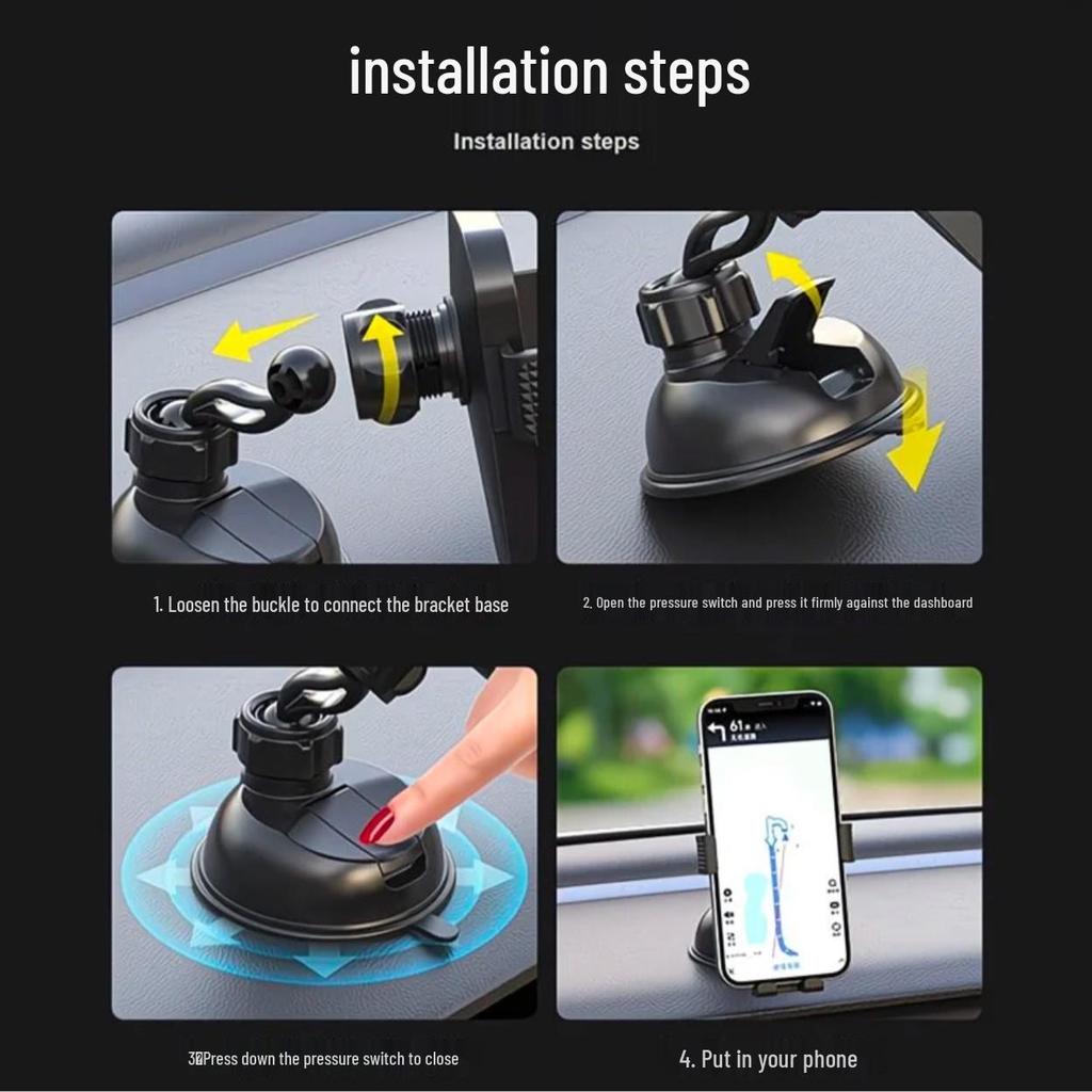 Dashboard & Windshield Car Phone Holder with Suction Cup - Shockproof, Anti-shake Navigation Mount
