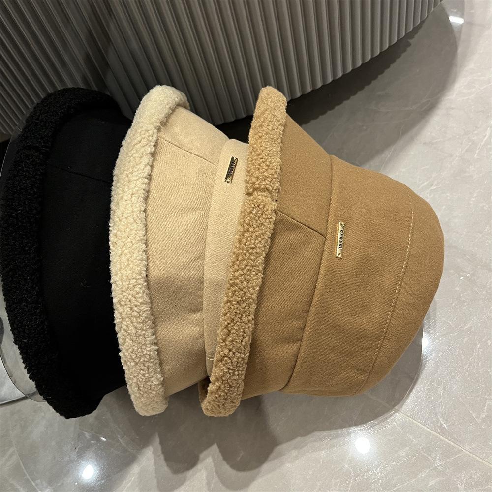Fisherman's hat children autumn and winter lamb plush cold-proof warm basin hat short brim casual versatile face small bucket hat