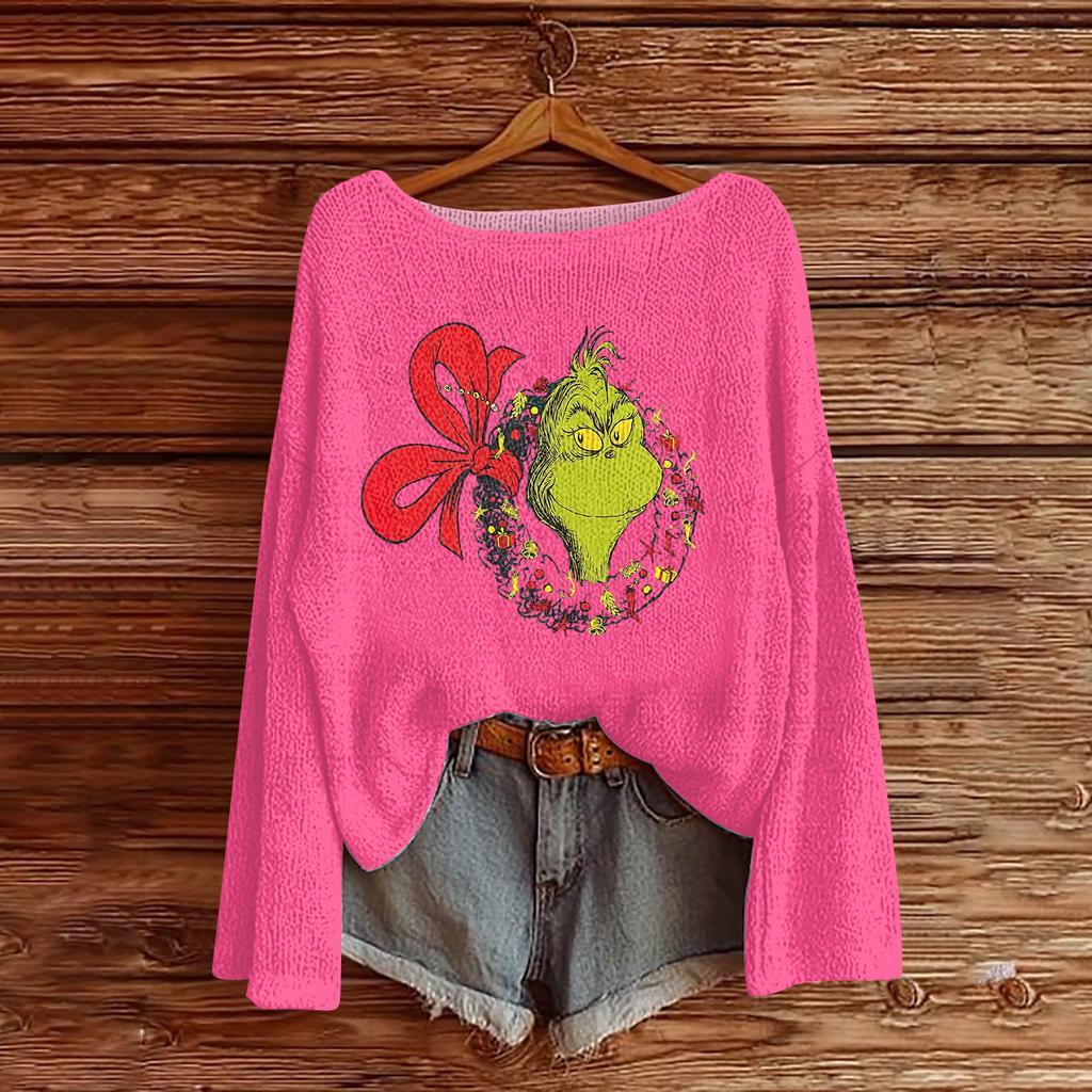 Women's Fashion Round Neck Long Sleeve Pullover Faux Sweater Knitted Pullover Top