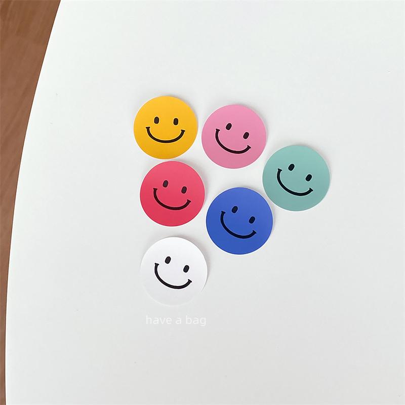Korean Style Smiley Face Stickers: Colorful, Cute Round Labels for Gift Seals