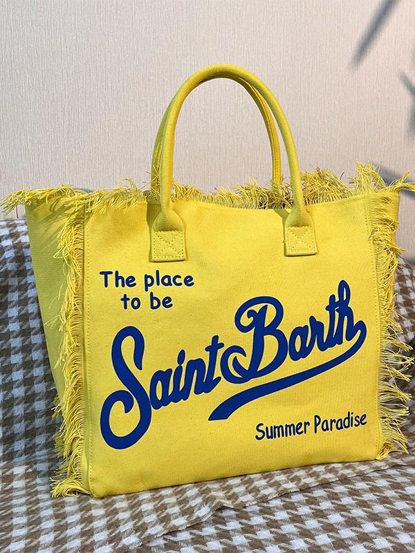 Large Capacity Canvas Tote Bag with Denim Fabric and Tassel Design for Commuting