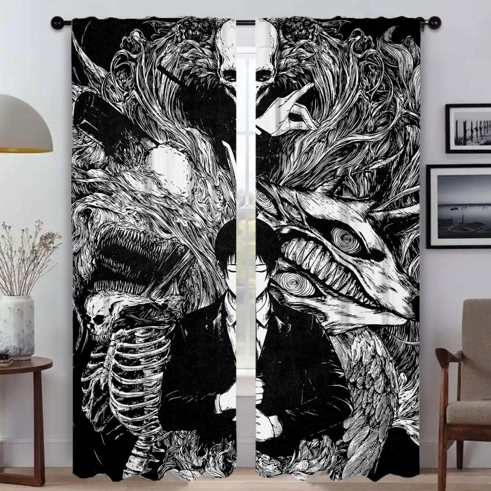 Shades Chainsaw Girl Blackout Curtains for Living Room Curtain Halloween Decoration Home Interior Curtains 2 Pieces Partition