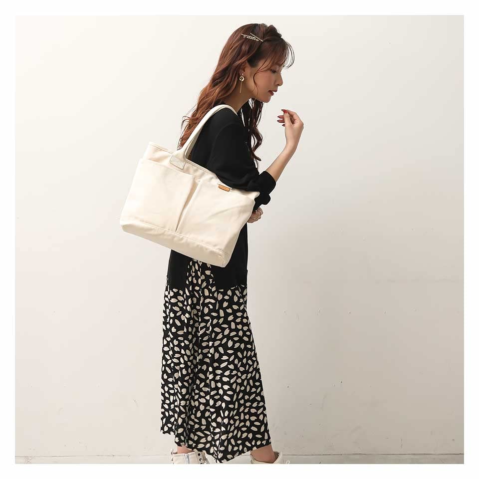 ALTROSE Large Canvas Tote Bag with A4 M0809 Black Women's Dividers, Plain, Size,