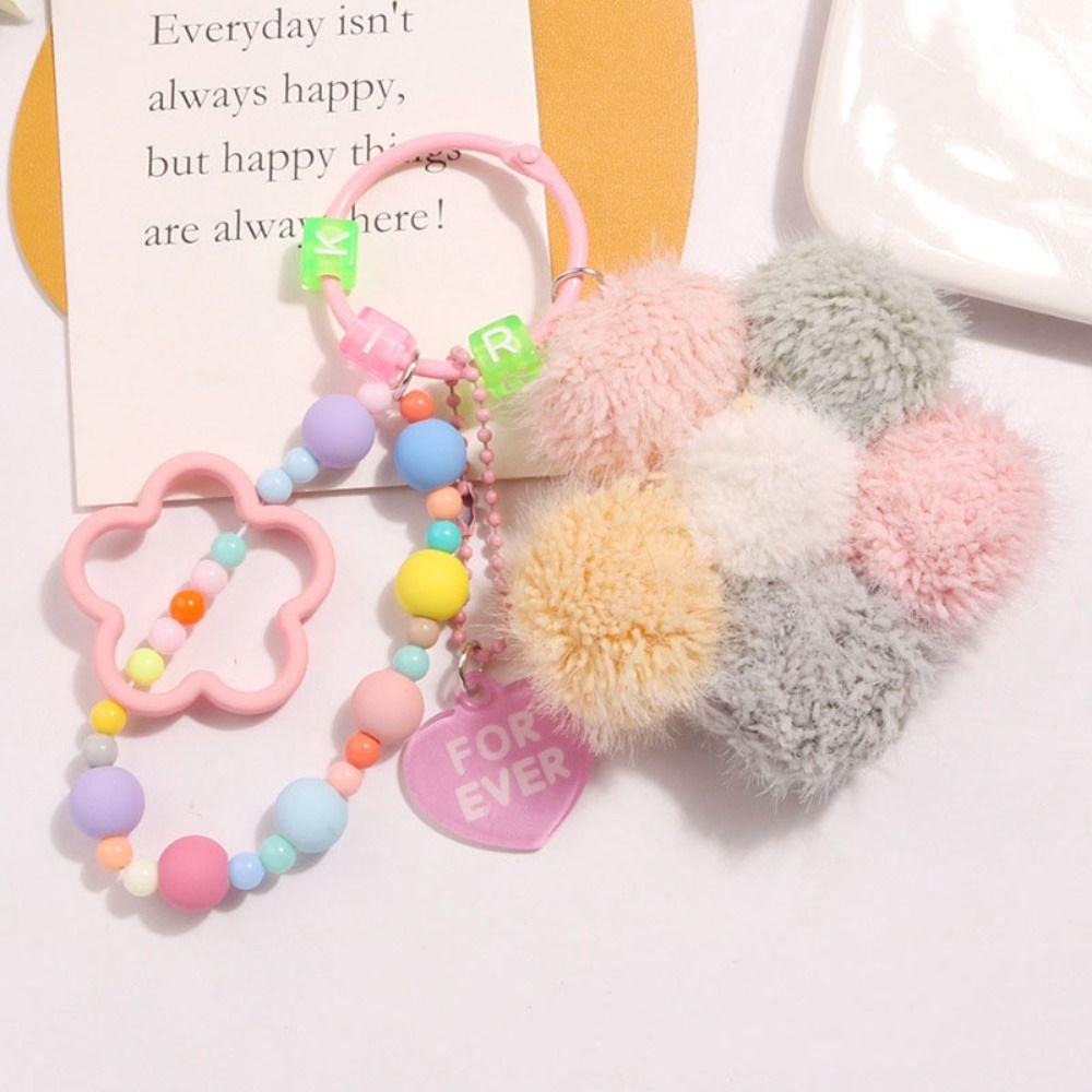 Bag Key Ring Bead Chain Keyring Flower Hairball Keychain Backpack Pendant  Keychain Accessories