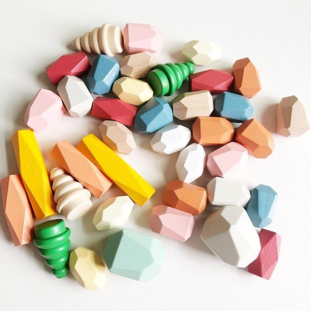 Wooden children's Nordic ins wind colored stone stacking music boys and girls indoor ornaments early education educational toys
