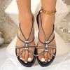Flat Rhinestone Sandals Women's Outside Wear Summer New Versatile Plus Size Soft Sole Seaside Beach Pinch-toed Roman Shoes