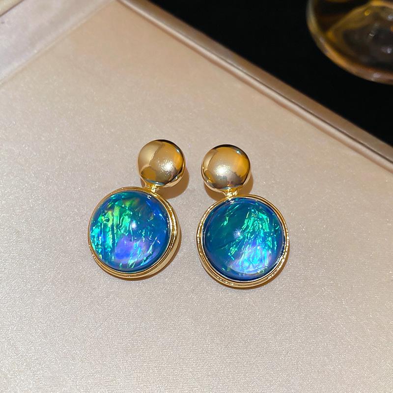 French fresh blue geometric flower resin earrings light luxury stud earrings personality temperament earrings women