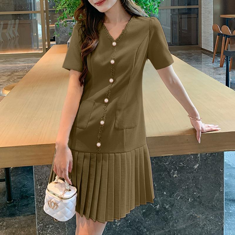 

ZANZEA Женское летнее повседневное платье с V-образным вырезом, однотонное, с коротким рукавом 5XL коричневый