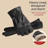 New Keep Warm Leather Gloves Black Windproof Full Finger Gloves Winter Gloves Women
