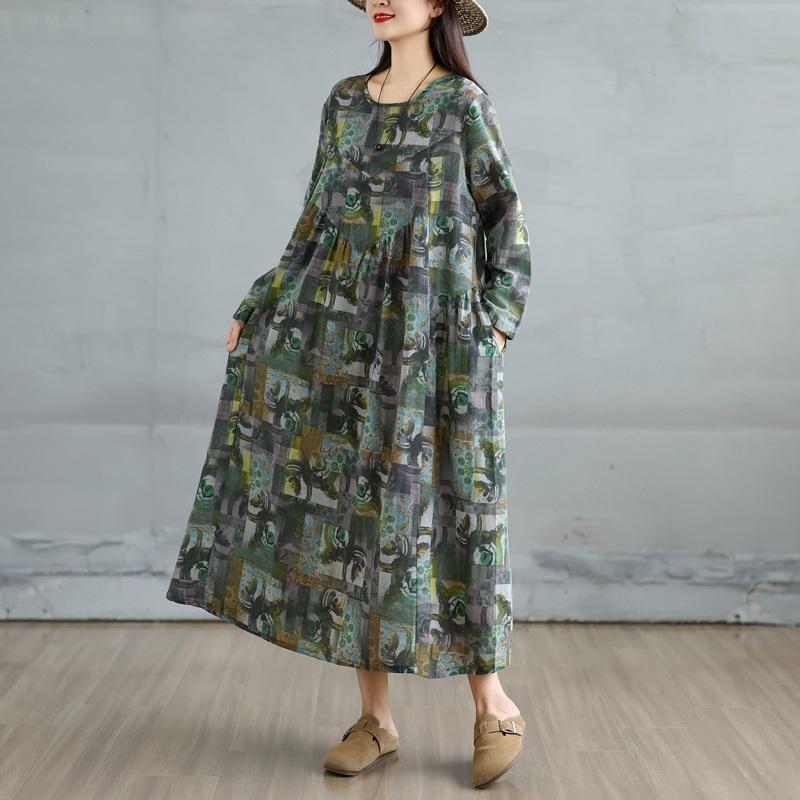 

Long sleeve plus size cotton vintage floral new in dresses for women casual loose spring autumn dress