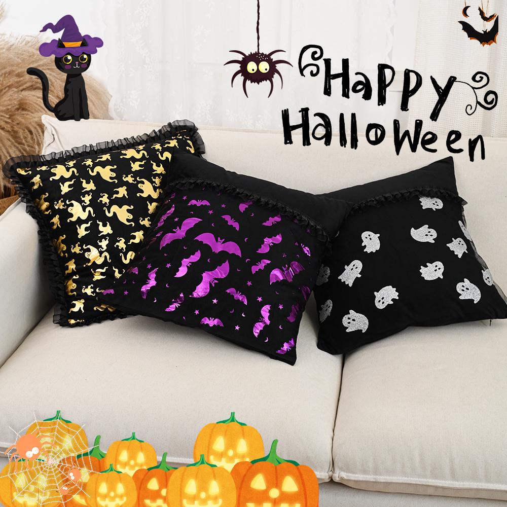 BUYNOW Halloween Mesh Lace Bat Ghost 18x18inch Pillowcase Funny Halloween Party Home Living Room Sofa Saddle Cushion Cover Decor